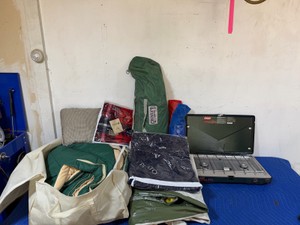 Camping Gear - 2 Tents  Coleman Proane Stove  Blow up Mattress  Sleeping Bag  Faribo Pak a Robe and More