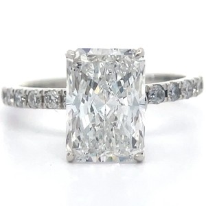 3.30 Carat Diamond Radiant Hidden Halo Ring in 14k White Gold w Report VIDEO