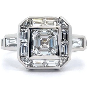 New 2.40 Carat Natural Diamond Step-Cut Halo Ring in Platinum - GIA Report Center Stone (F  SI1 1.20 Carat) in Platinum $12,500 Retail VIDEO