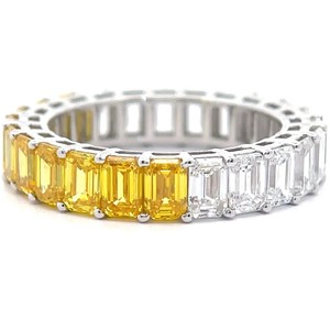 3-in-1 Ring 4.86 Carat Fancy Yellow & White Diamond Baguette Half & Half Eternity Ring in 14k Gold $6,000 Retail VIDEO