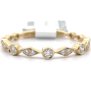 0.13 Carat Natural Diamond Leaf & Bezel Trellis Stackable Ring in 14k Yellow Gold VIDEO