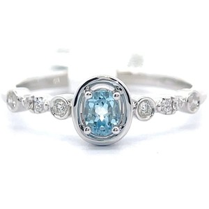 0.31 Carat Natural Aquamarine & Natural Diamond Bezel Stacking Ring in 14k White Gold VIDEO