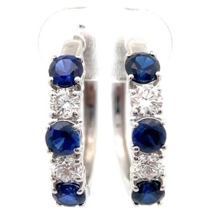 NEW 0.51 Carat Diamond & Sapphire Hoop Earrings in 14k White Gold $1895 Retail VIDEO