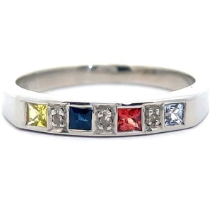 Natural Stones & Natural Diamond Semi-Eternity Princess Station Bezel Ring VIDEO
