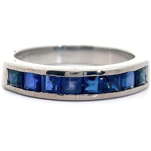 Princess Cut Natural Blue Sapphire Channel Semi-Eternity Ring VIDEO