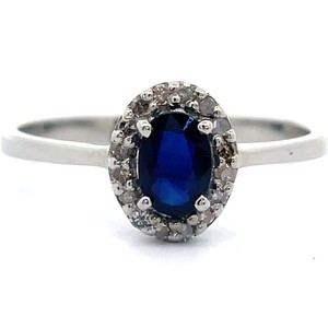 Natural Blue Sapphire & Natural Diamond Oval Halo Ring VIDEO