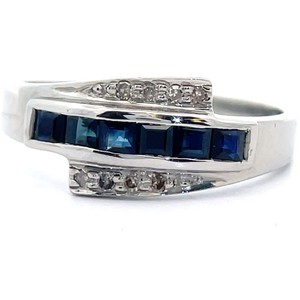 Natural Blue Sapphire & Natural Diamond Zig-Zag Ring VIDEO