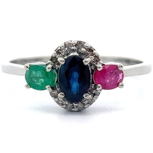 Natural Diamond, Ruby, Sapphire, and Emerald Three-Stone Ring VIDEO
