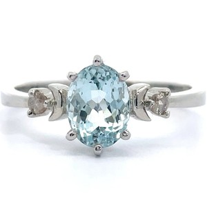 Natural Aquamarine & Natural Diamond Three-Stone Crescent Moon Ring VIDEO