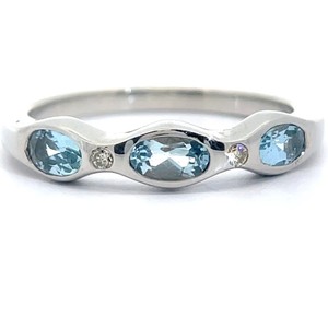 East-West Natural Blue Topaz & Natural Diamond Station Bezel Ring VIDEO