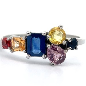 Natural Multi-Color Gemstone Asymmetrical Cluster Ring VIDEO