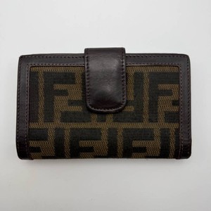 Fendi Zucca Canvas & Brown Leather Wallet with Kiss-Lock Coin Compartment Pre-Owned Retail $420
