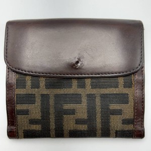 Fendi Zucca Canvas & Brown Leather Wallet with Coin Compartment & Snap Closure
