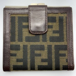 Fendi Zucca Canvas & Brown Leather Wallet with Kiss-Lock Coin Compartment