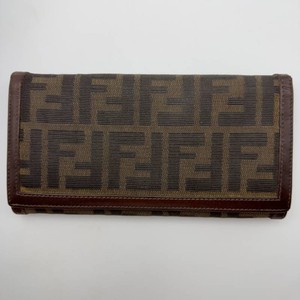 Fendi Zucca Canvas & Brown Leather Continental Wallet with Zip Coin Compartment