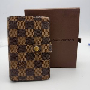 Louis Vuitton Compact Wallet in Damier Ebene Canvas w Kiss-Lock Coin Compartment & Box Pre-Owned Retail $650