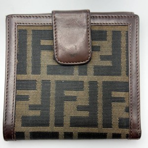 Fendi Zucca Canvas & Brown Leather Bifold Wallet with Coin Compartment