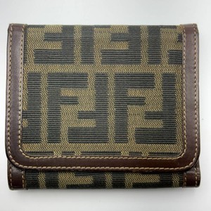 Fendi Zucca Canvas & Brown Leather Compact Wallet with Coin Compartment