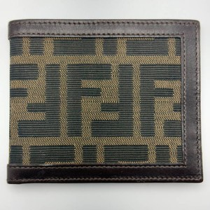Fendi Zucca Canvas & Brown Leather Bi-Fold Wallet Pre-Owned Retail $320