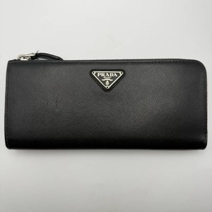Prada Saffiano Leather Zip-Around Continental Wallet in Black Pre-Owned Retail $950