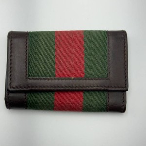 Gucci Web Stripe Canvas & Leather 6-Key Holder Wallet Pre-Owned Retail $320