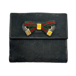 Gucci GG Canvas Bow Detail Compact Wallet in Black Pre-Owned Retail $550