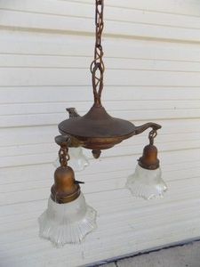 Vintage Copper Ceiling Light   with Glass Globes