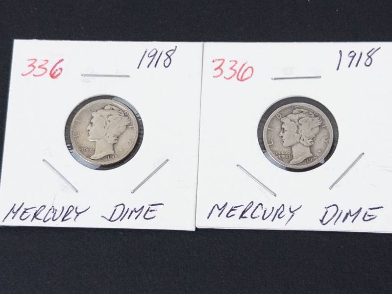 2) 1918 Mercury dimes