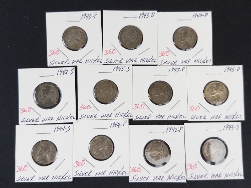 1 complete set of 11 silver war nickels
