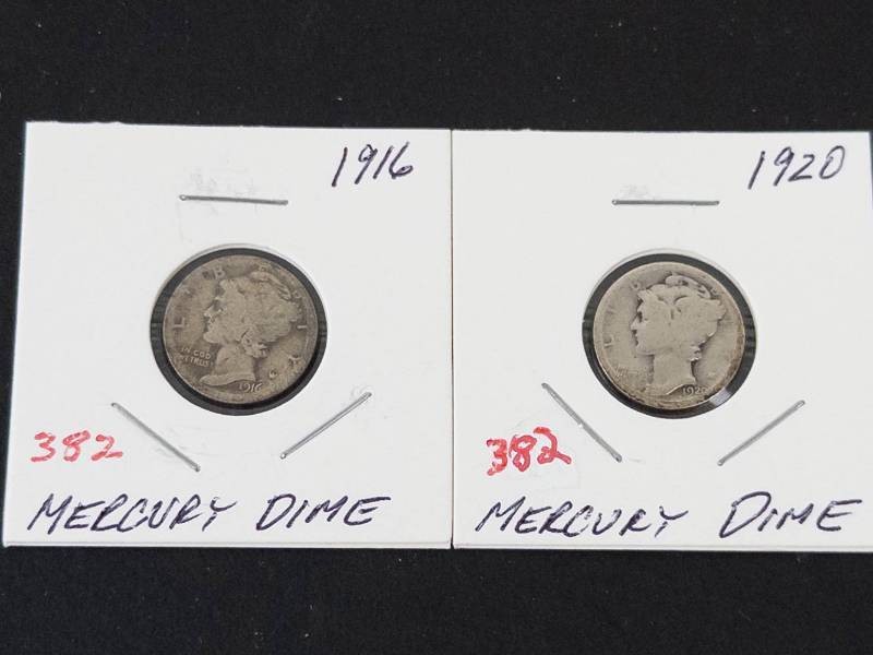 1916, 1920 Mercury Dimes