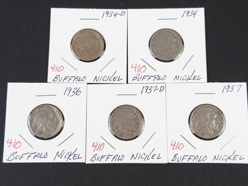 1934, 1934-D, 1936, 1937, 1937-D buffalo nickels