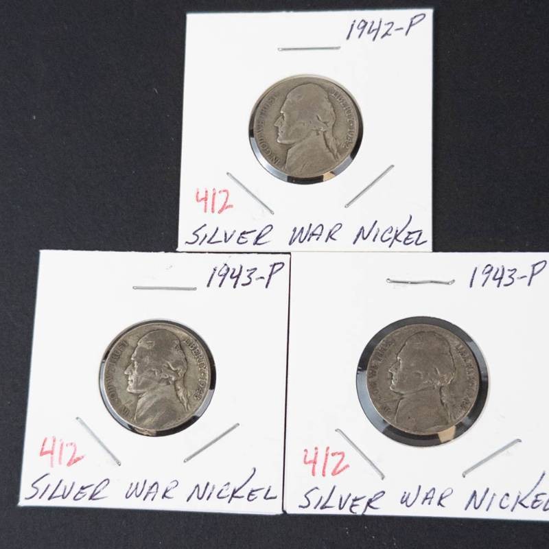 1942-P, 1943-P, 1943-P silver war nickels