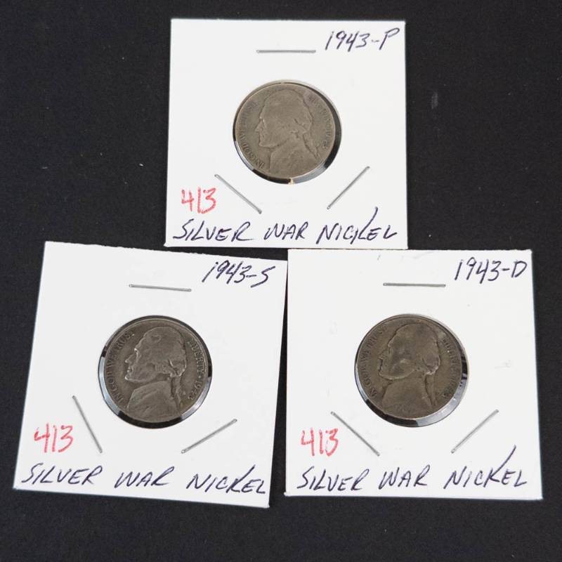 1943 P,D,S silver war nickels