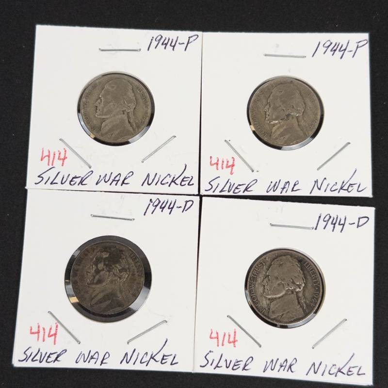 1944-P, 1944-P, 1944-D, 1944-D silver war nickels