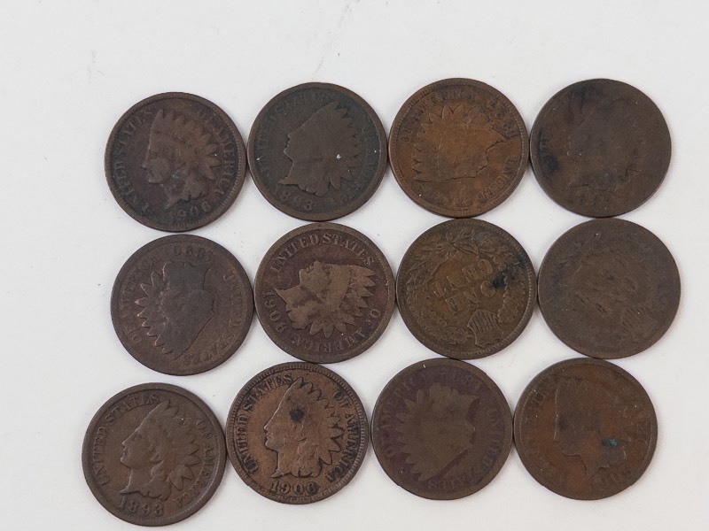 12 mixed date Indian Head Cents