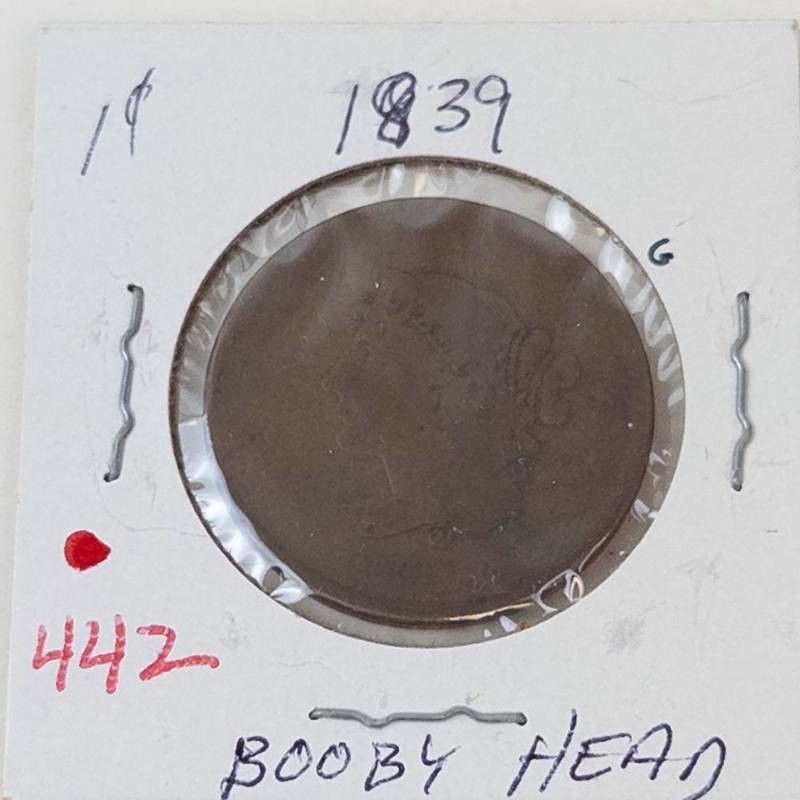 1839 US Large cent marked Booby Head