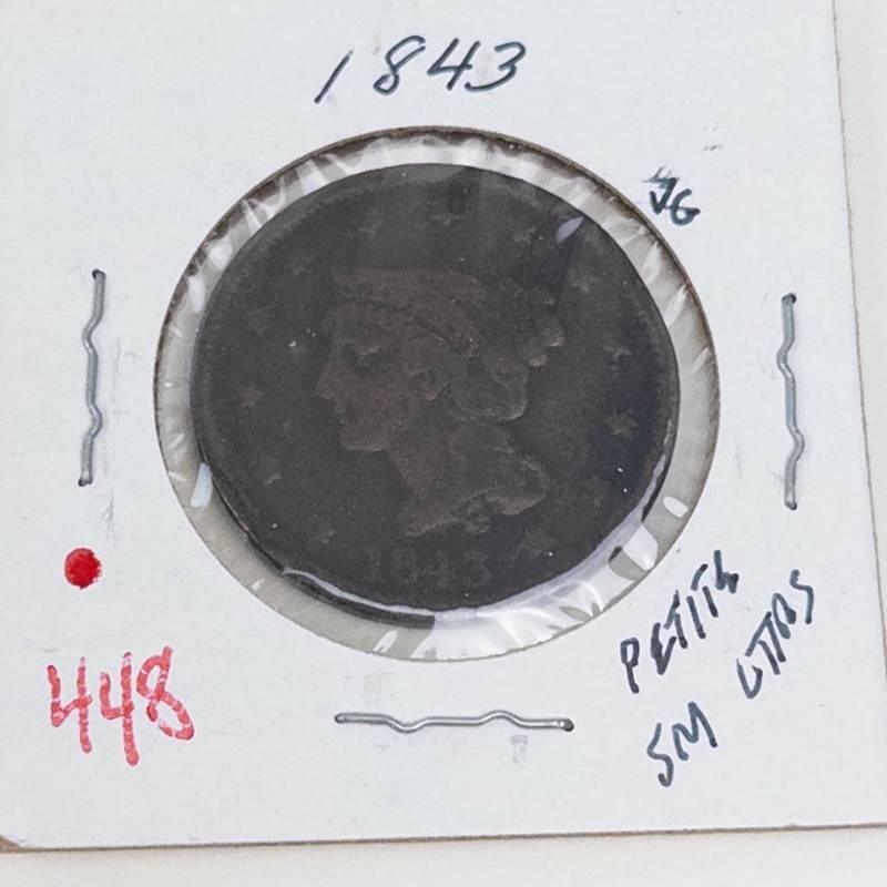 1843 US Large cent marked petite small letters