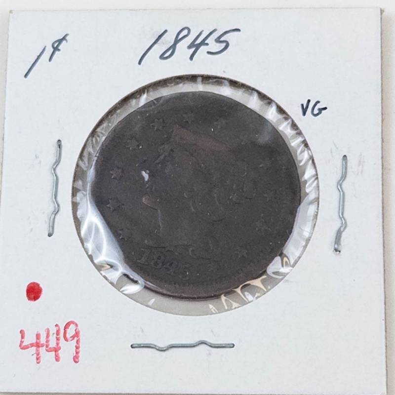 1845 US Large cent, lg rim ding