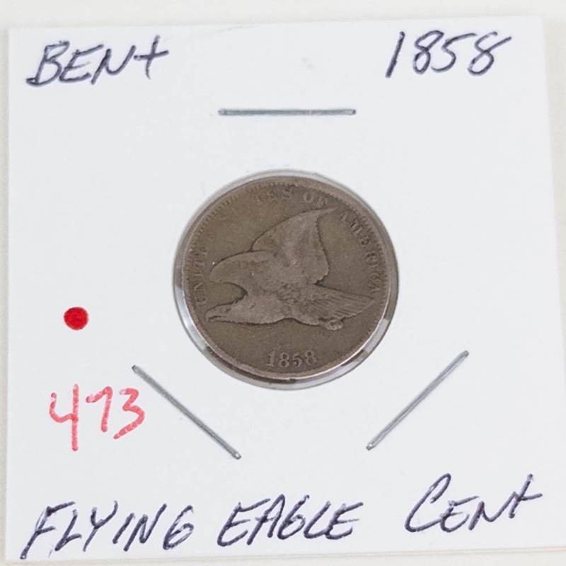 1858 Flying Eagle cent, bent