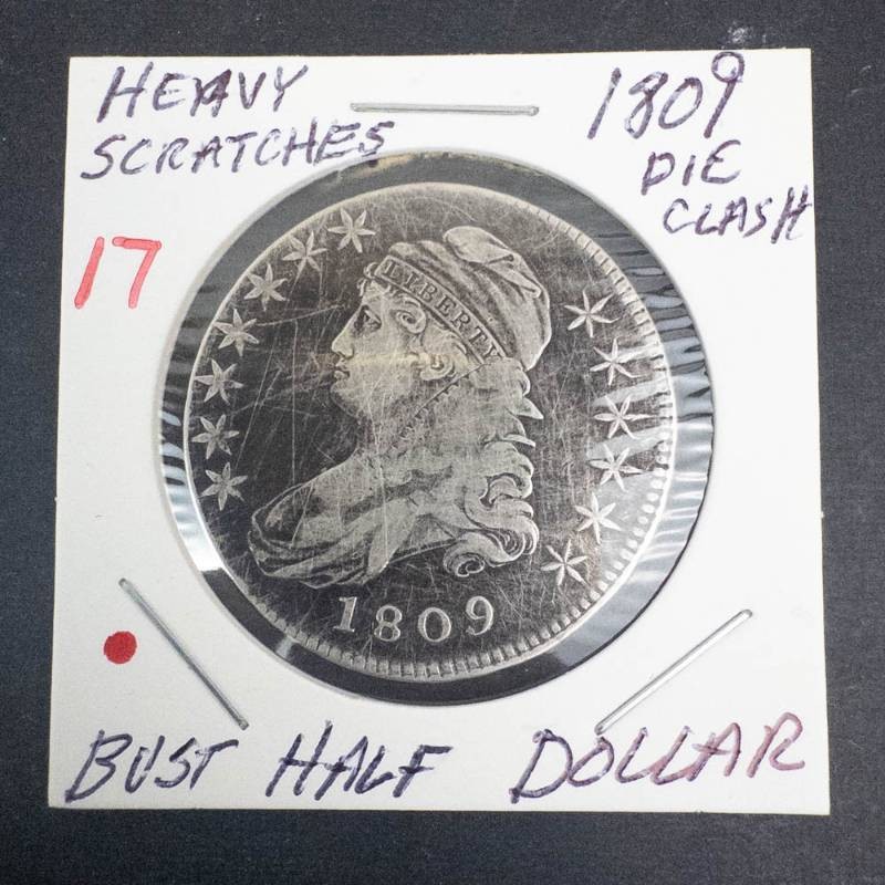 1809 Bust Half Dollar , heavy scratches possible die clash error