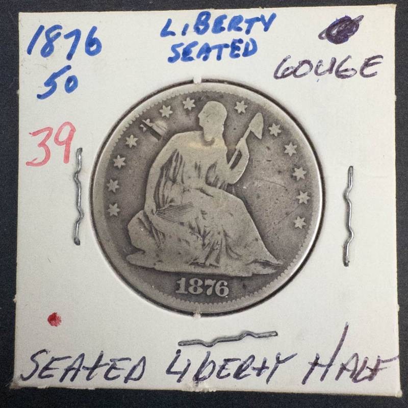 1876 Seated Liberty Half Dollar, deep gouge