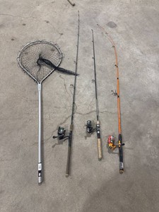 Fishing Rods, Reels & Net Lot