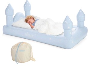 FUNBOY Kids Blue Castle Sleepover Travel Bed & Air Mattress. Perfect for Sleepovers. Includes Carrying Storage Bag, Twin Size
