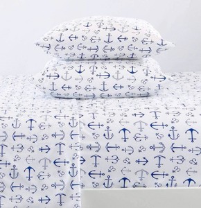 Queen  4-Piece Coastal Microfiber Sheet - Newport Collection Queen  Coastal - Anchor includes fitted sheet, flat sheet and two standard pillow cases