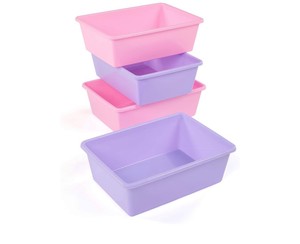 Humble Crew Large Plastic Storage Bins for Kids, Set of 4 Sturdy Toy Organizer Bins for Playroom, Nursery, Classroom & Bedroom Storage, PinkPurple