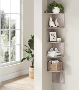 VASAGLE CUSTOS Collection - Corner Shelf Wall Mount, 5-Tier Floating Corner Bookshelf, Plant Shelf for Bedroom, Living Room, Bathroom, Home Office