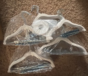 High End Stainless Steel and White Felt Dress Clothes Hangers With Clips For Pants and Fine Garments, 30 Pack