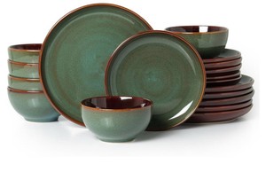 Pokini Stoneware Dinnerware Sets for 6, Microwave Safe Plate and Bowl Set, Easy to Clean & Durable Dishes Sets for Small to Medium Families, Sage Green, Gorgeous Plate Set