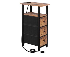 Narrow End Table Living Room with Charging Station, Skinny Side Table with Fabric Drawers, Slim Nightstand for Bedroom, Small Spaces, Couch, Brown (May be missing some of the fasteners needed to put the drawer set together. Looks like pieces that can be p