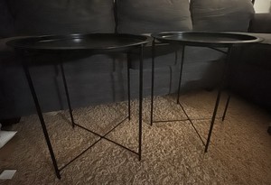 Two Metal Black End Tables or Bar Tables, 20 inches high and 19 inches wide